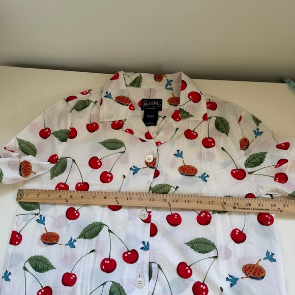Nick & Nora Pajamas PJ Set Cherries Cherry Pie Cotton White Size Large - Picture 7 of 9